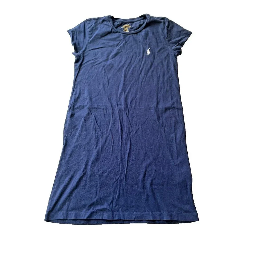 Polo Ralph Lauren Navy Blue Girls Cotton Tee‎ Shirt Dress Girls 12/14